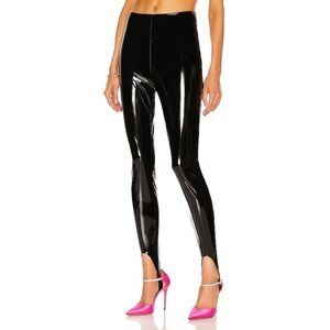 AMINA MUADDI X WOLFORD Latex Stirrup Legging Pant in Black Size US 6